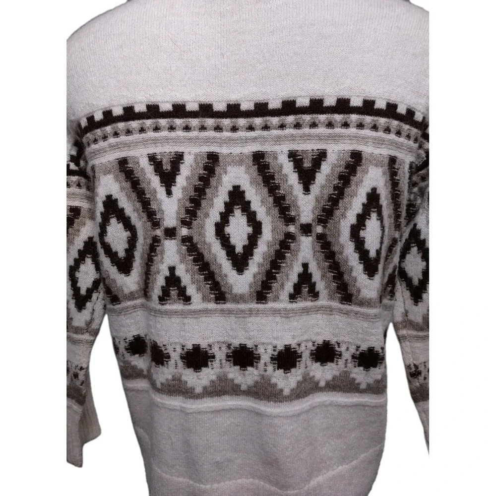 Old Navy Sweater Size M Mens Southwestern Boho Cabin Core Tan Geometric Crewneck